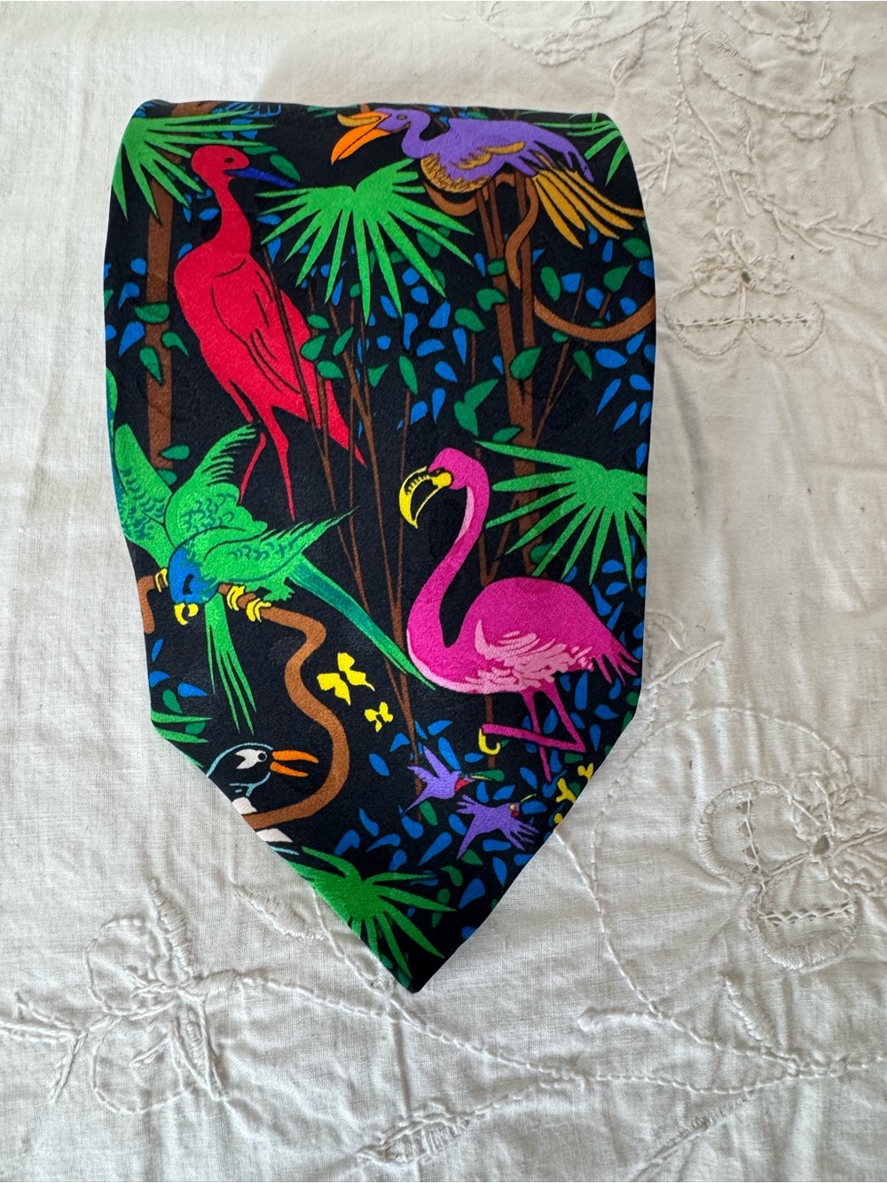 Vintage Addiction Tropical Birds Silk Tie